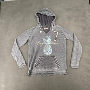 Ocean Drive Daytona Beach Pineapple Graphic Hoodie Gray Burnout B6282 Mens S